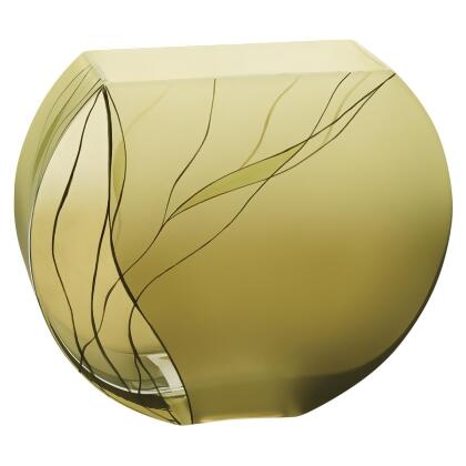 HomeRoots 375729 9 in. Mouth Blown European Made Green Glass Hand Decorated Vase 