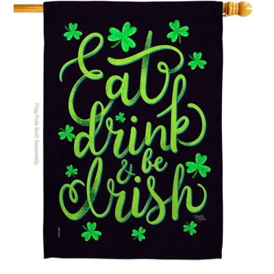 Breeze Decor H102060-BO 28 x 40 in. Eat Drink Irish House Flag with Spring St Patrick Double-Sided Decorative Vertical Decoration Banner Garden Yard Gift 