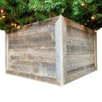 HomeRoots 379881 28 in. Square Natural Weathered Gray Christmas Tree Collar 