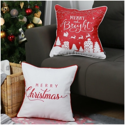 HomeRoots 376898 18 in. Merry Christmas Throw Pillow Cover in Multi Color - Set of 2 