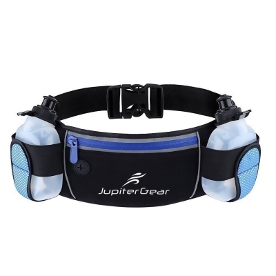 Jupiter Gear JG-RUNBELT4-BLUE Running Hydration Belt Waist Bag with Water-Resistant Pockets & 2 Water Bottles for Outdoor Sports, Blue 