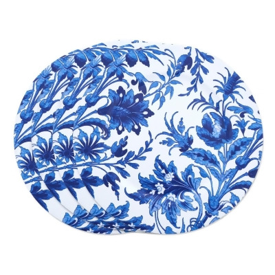 SARO CH016.IN14R 14 in. Round French Style Floral Print Decorative Charger Plate Indigo - Set of 4 