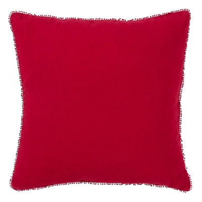 SARO 15063.R20S 20 in. Square Pompom Down Filled Pillow - Red 