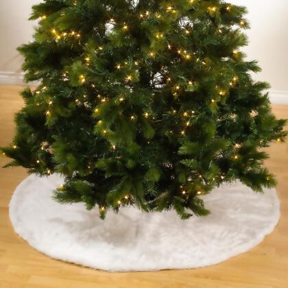 SARO 664.W56R 56 in. Round Noel Blanc Faux Fur Design White Holiday Christmas Tree Skirt - White 