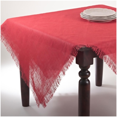 SARO JU209.R60S 60 in. Mari Sati Square Fringed Jute Tablecloth - Red 