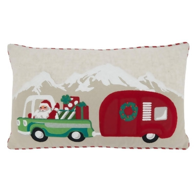SARO 4173.M1424BP 14 x 24 in. Oblong Multicolor Santa Truck & Trailer Throw Pillow with Poly Filling 