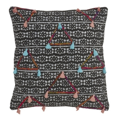 SARO 945.M18S 18 in. Square Geometric Print Down Filled Throw Pillow with Triangle Tassels - Multi Color 