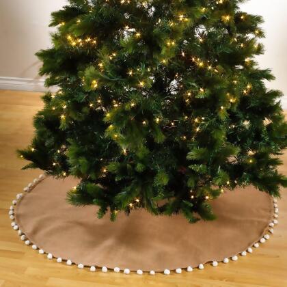 SARO 807.N53R 53 in. Pompom Round Pompom Design Jute Holiday Decor Tree Skirt - Natural 