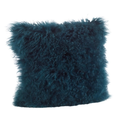 SARO 3564.TE20S 20 in. Wool Mongolian Lamb Fur Throw Pillow - Teal 
