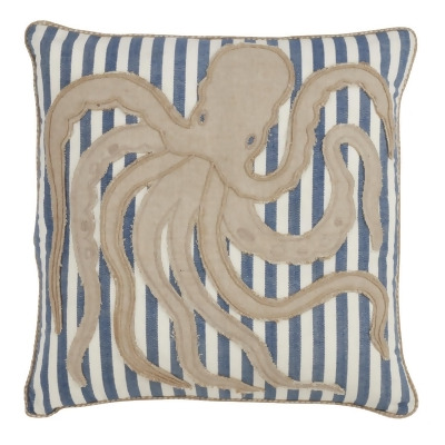 SARO 6542.NB18S 18 in. Square Down Filled Striped Octopus Throw Pillow - Blue 