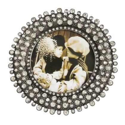 SARO PF625.S3R Round Picture Frame with Jeweled Design Silver 