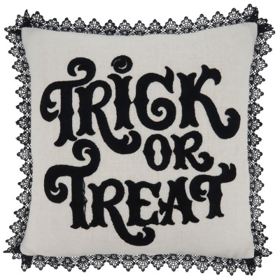 SARO 4167.N16SP 16 in. Square Natural Trick or Treat Poly-Filled Throw Pillow 