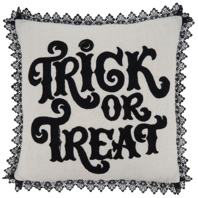 SARO 4167.N16SD 16 in. Square Natural Trick or Treat Down-Filled Throw Pillow 