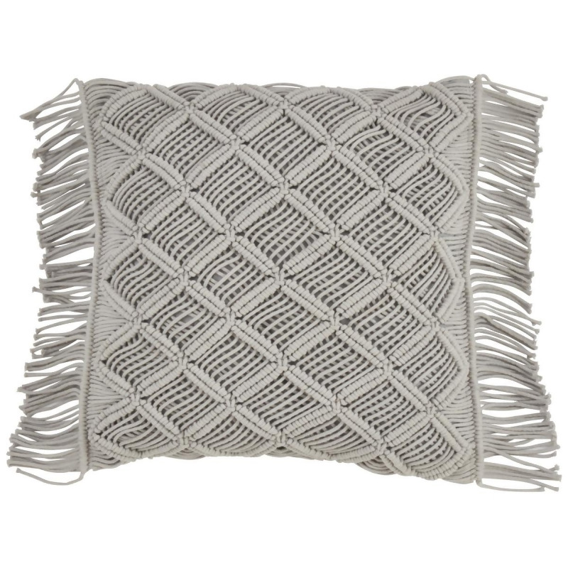 SARO 5148.GY18S 18 in. Square Down Filled Macrame Throw Pillow - Grey