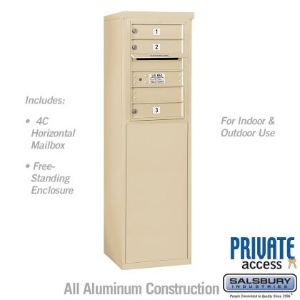 Salsbury Industries 3906S-03SFP 17.75 x 52.875 x 18.5 in. Free-Standing 4C  Horizontal Mailbox Unit - Front Loading - Private Access, Sandstone