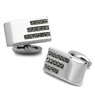 Alamode TK1241 Men High Polished Stainless Steel Cufflink with Top Grade Crystal in Black Diamond 