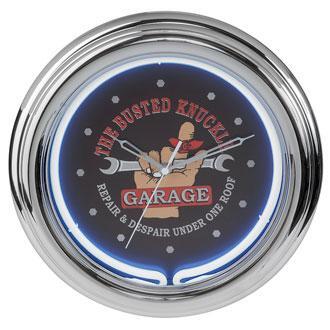 Busted Knuckle Garage BKG-76600 12 x 2.5 in. Neon Clock - Black, Silver & Red 