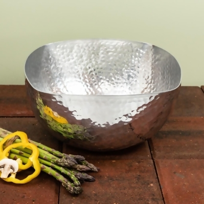HomeRoots 384091 Handcrafted Hammered Stainless Steel Square Centerpiece Bowl 