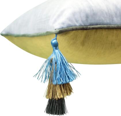 Levinsohn Textile EAH092TO6729D4 18.5 x 18.5 in. Edie Home Velvet Reversible Tassel Decorative Pillow, Teal & Olive 