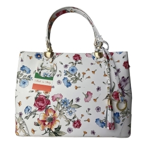 Italian Artisan HBING-FU1668-Flower Women Maria Spring Floral Printed Leather Handbag, Flower - All