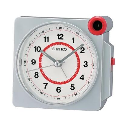Seiko QHE183S Desk Alarm Clock, White & Red