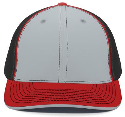 Pacific Headwear 404M.L81.L-XL Trucker Flexfit Cap - Silver, Black & Red - Large & Extra Large