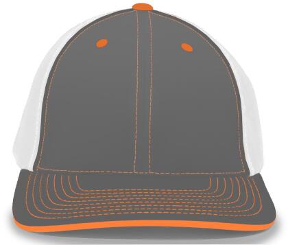 Pacific Headwear 404M.61P.S-M Trucker Flexfit Cap - Graphite, White & Neon Orange - Small & Medium