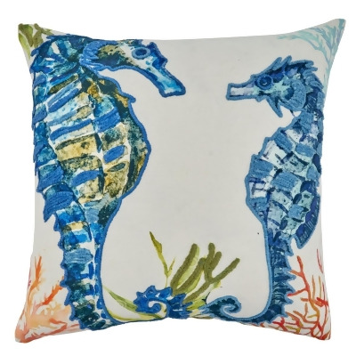 SARO 675.M20SP 20 in. Square Poly Filled Throw Pillow with Sea Horses Design 