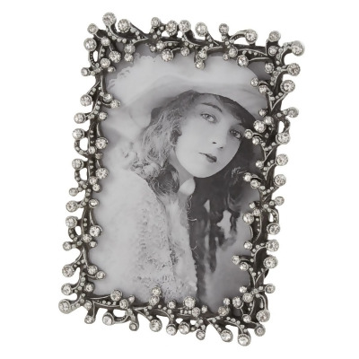SARO PF211.S46 Pewter Picture Frame with Jeweled Design Silver 