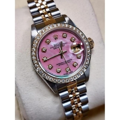 Harry Chad Enterprises 70033 Rolex Ladies 14K White Gold Pink Dial Set Diamond Watch 