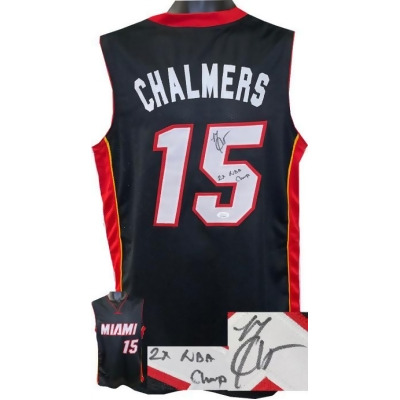 Athlon Sports CTBL-030535 Mario Chalmers Signed Miami Black Custom Stitched Pro Style NBA Champ- JSA Witnessed No. WIT319838 Basketball Jersey - 2XL 