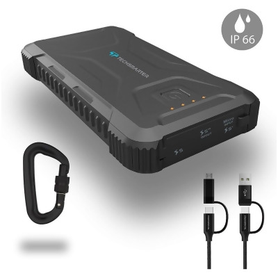 Techsmarter TS-89281 20,000mah Rugged & Waterproof 18W USB-C PD Port Power Bank - Portable Charger Heavy Duty, Camping, Hiking, Outdoor with Flashlight 