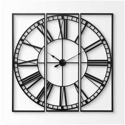 HomeRoots 376245 60 in. Square Extra Large Industrial Style Wall Clock with Innovative Construction, Black - 3 Piece 