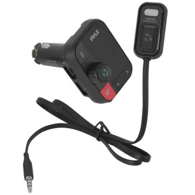 Pyle PBT97 4 Way Car Bluetooth-Streaming FM Transmitter Adapter with Detachable Microphone, Black 