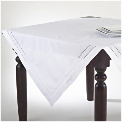 SARO 8648.W36S 36 in. Square Embroidered & Hemstitched Tablecloth - White 