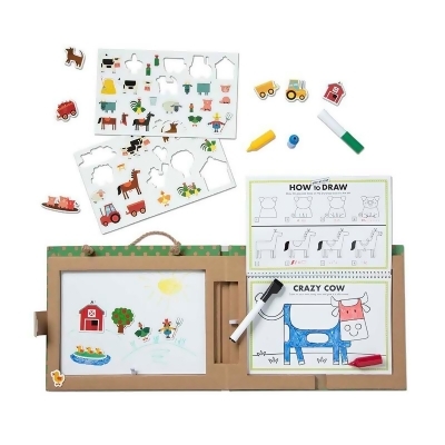 Melissa & Doug LCI31325 Natural Play, Draw Create Reusable Drawing & Magnet Kit, Farm Fun - Multi Color 