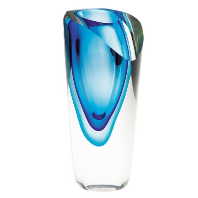 HomeRoots 375782 7.5 in. Mouth Blown Glass Blue Vase 