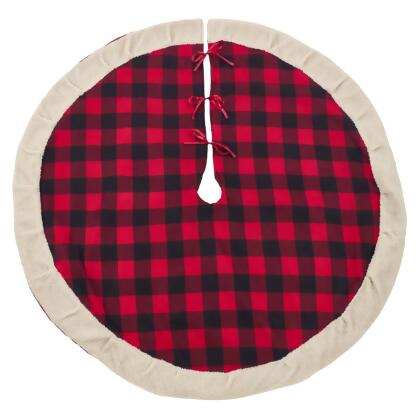 SARO 1786.R56R 56 in. Classic Red & Black Buffalo Plaid Tree Skirt with Sherpa Trim Red 