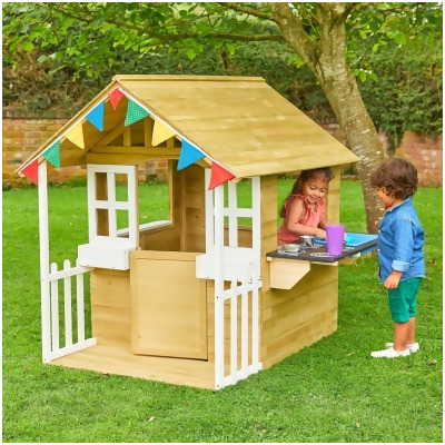 TP Toys TP383 Wooden Cubby House with Veranda & Kitchen, Treated Natural Wood 
