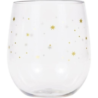 Creative Converting 336729 14 oz Plastic Stemless Wine Glass by Elise - Gold Stars 