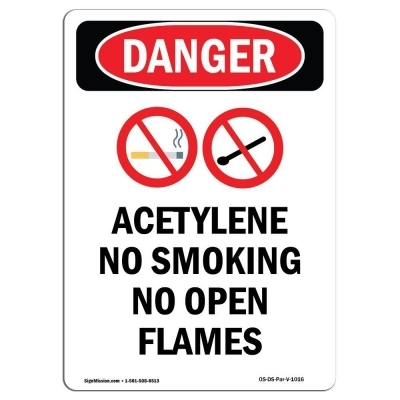 SignMission OS-DS-A-710-V-1016 7 x 10 in. OSHA Danger Sign - Acetylene No Smoking 
