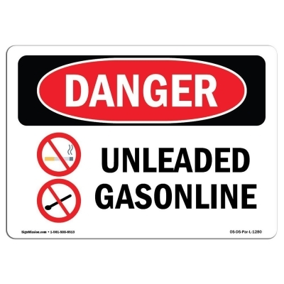 SignMission OS-DS-D-35-L-1280 OSHA Danger Sign - Unleaded Gasoline 