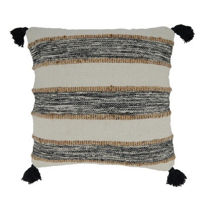 Saro Lifestyle 5285.BW20SD 20 in. Striped Tassel Down Filled Oblong Pillow, Black & White 