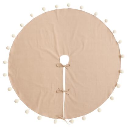 SARO 359.N72R 72 in. Round Natural Pom Pom Tree Skirt 