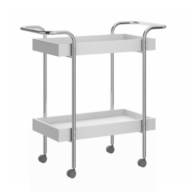 The Urban Port UPT-238278 33 x 33 x 16 in. Storage Cart with 2 Tier Design & Metal Frame, White & Chrome 