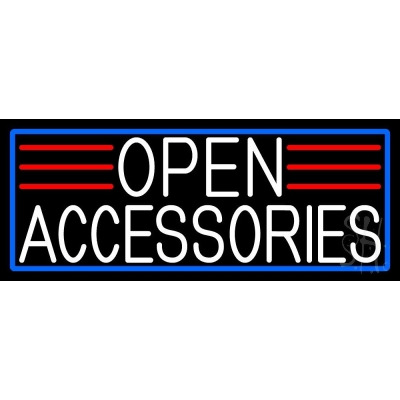 Everything Neon N105-16971 White Open Accessories With Blue Border LED Neon Sign 10 x 24 - inches 