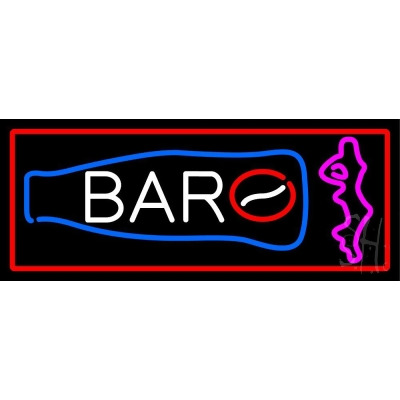 Everything Neon N105-15279 Custom Bar With Bottle And Girl With Red Border LED Neon Sign 10 x 24 - inches 