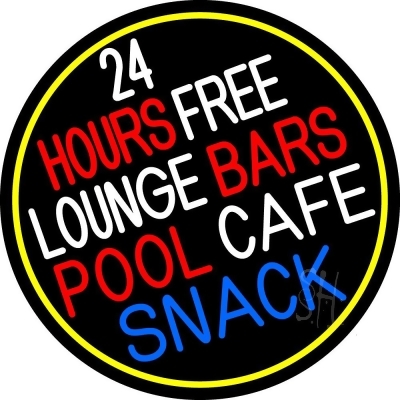 Everything Neon N105-14934 24 Hours Free Lounge Bars Pool Cafe Snack Oval With Border LED Neon Sign 18 x 18 - inches 