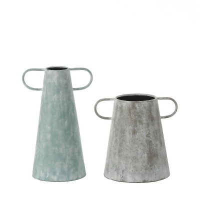 Luxen Home WHD1460 Farmhouse Metal Vases, Blue & Gray - Set of 2 