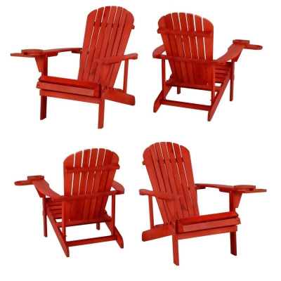 W Unlimited SW2101RDSET4 6 in. Earth Adirondack Chair with Phone & Cup Holder, Red - Set of 4 
